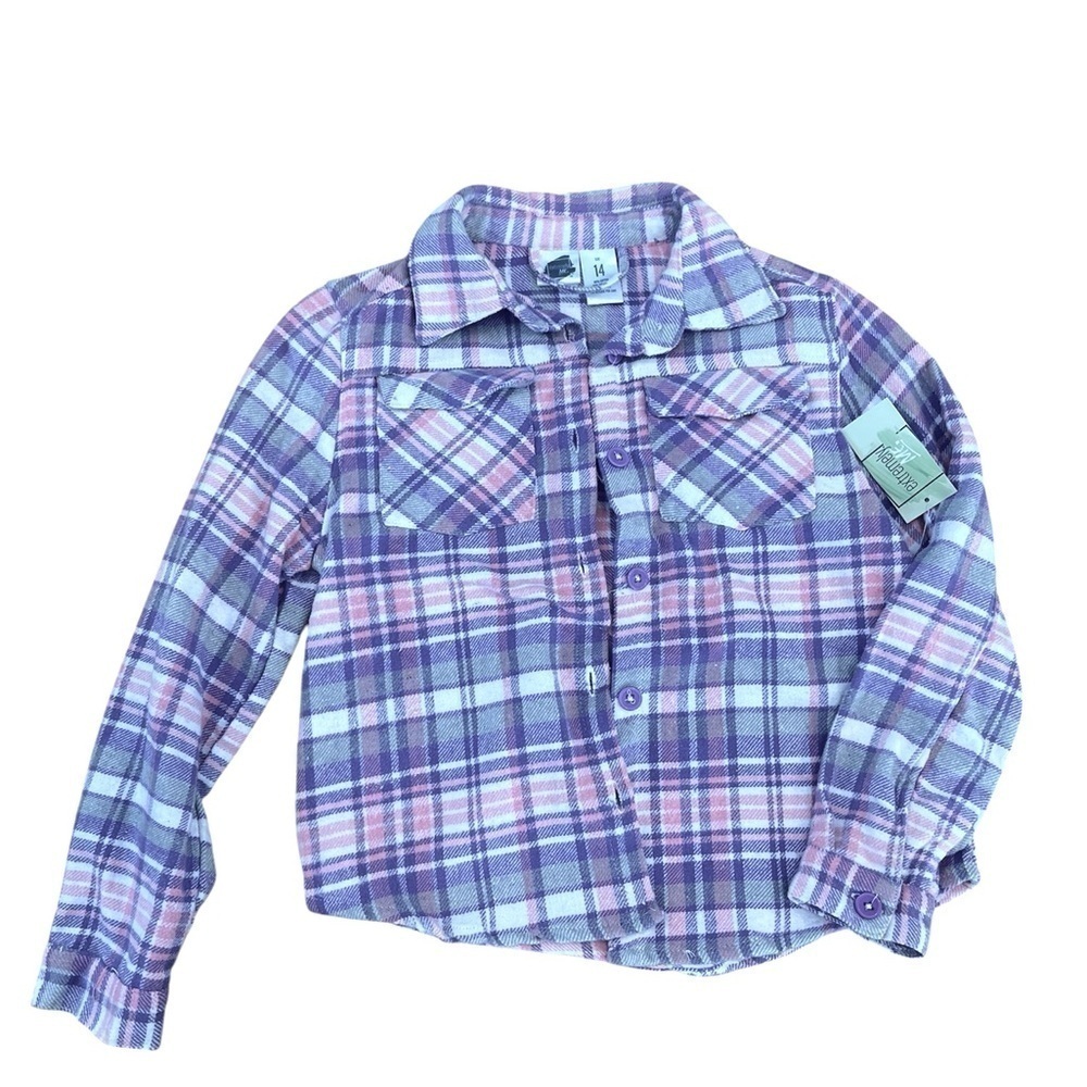 5 FOR $20 Extremely Me Purple Blue Plaid Flannel Top Big Kids Girls sz 14 NWT